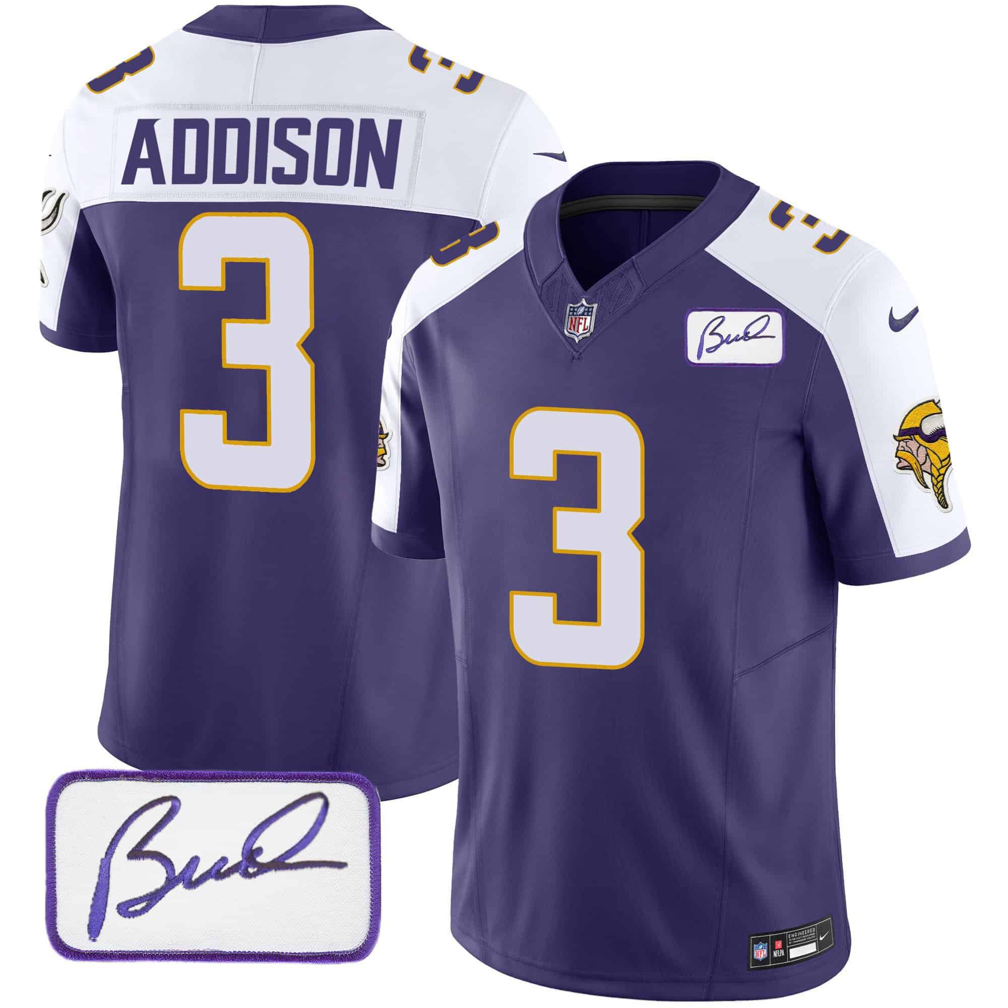 Men Minnesota Vikings #3 Addison Purple 2024 Nike Bud Grant Patch Classic Limited NFL Jersey style 2->indianapolis colts->NFL Jersey